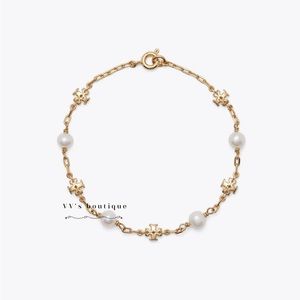 NWT Tory Burch Kira Pearl Chain Bracelet 18k Gold Ivory 74071